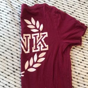 VS Pink maroon v neck tee shirt with pocket